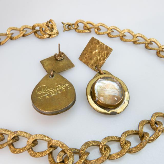Rafael Alfandary Brass Necklace And A Pair Of Earrings