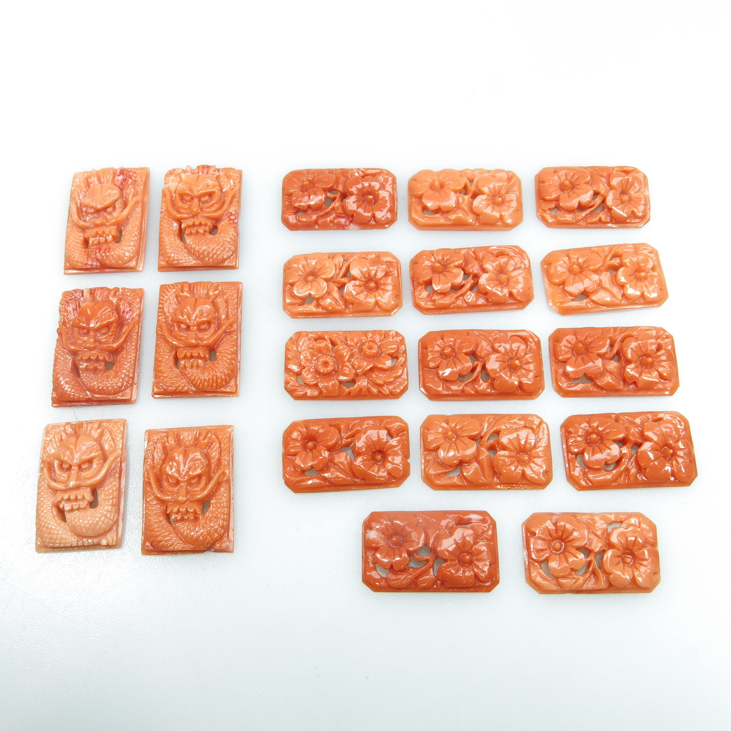 20 Various Carved And Pierced Rectangular Coral Panels