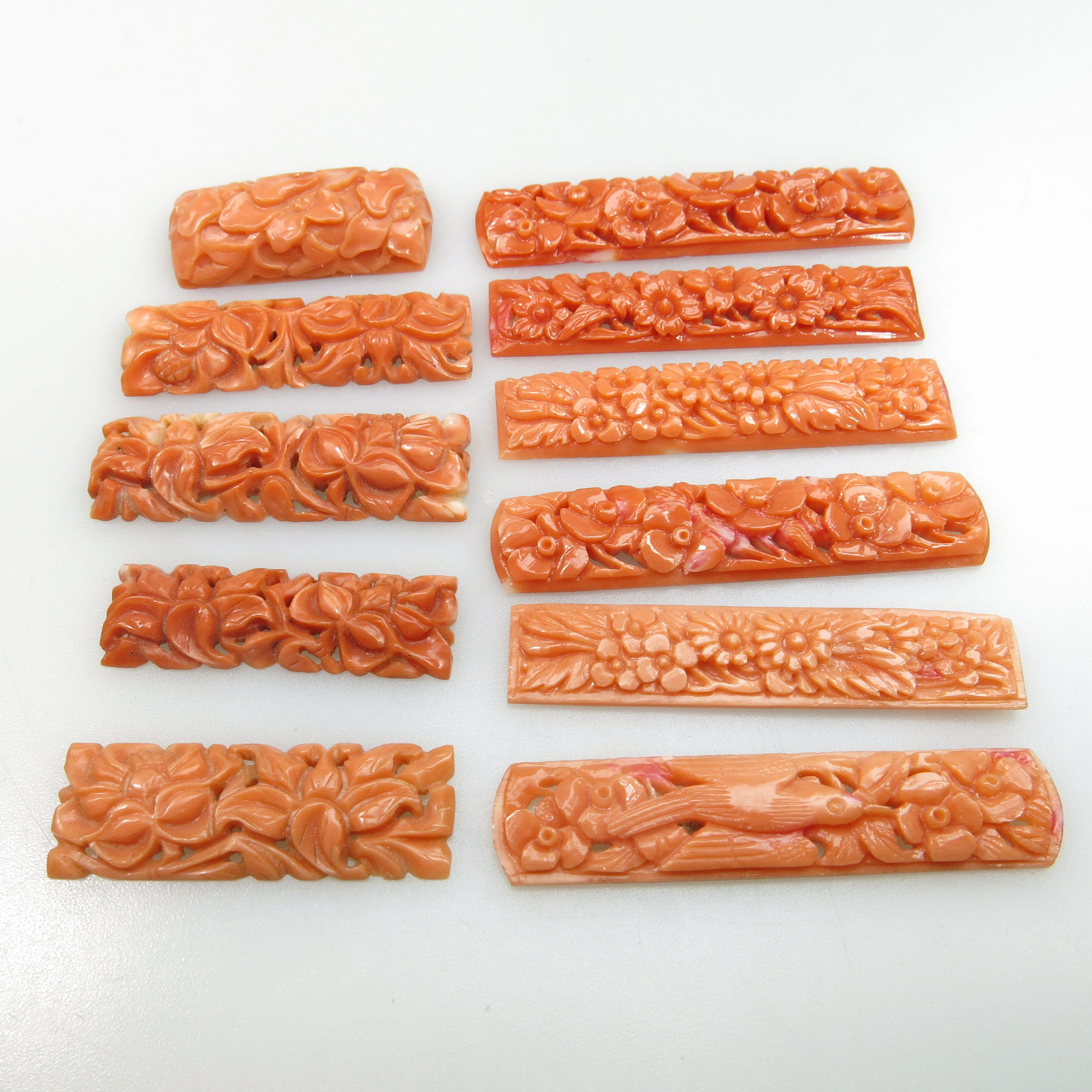 11 Long Carved And Pierced Rectangular Coral Panels