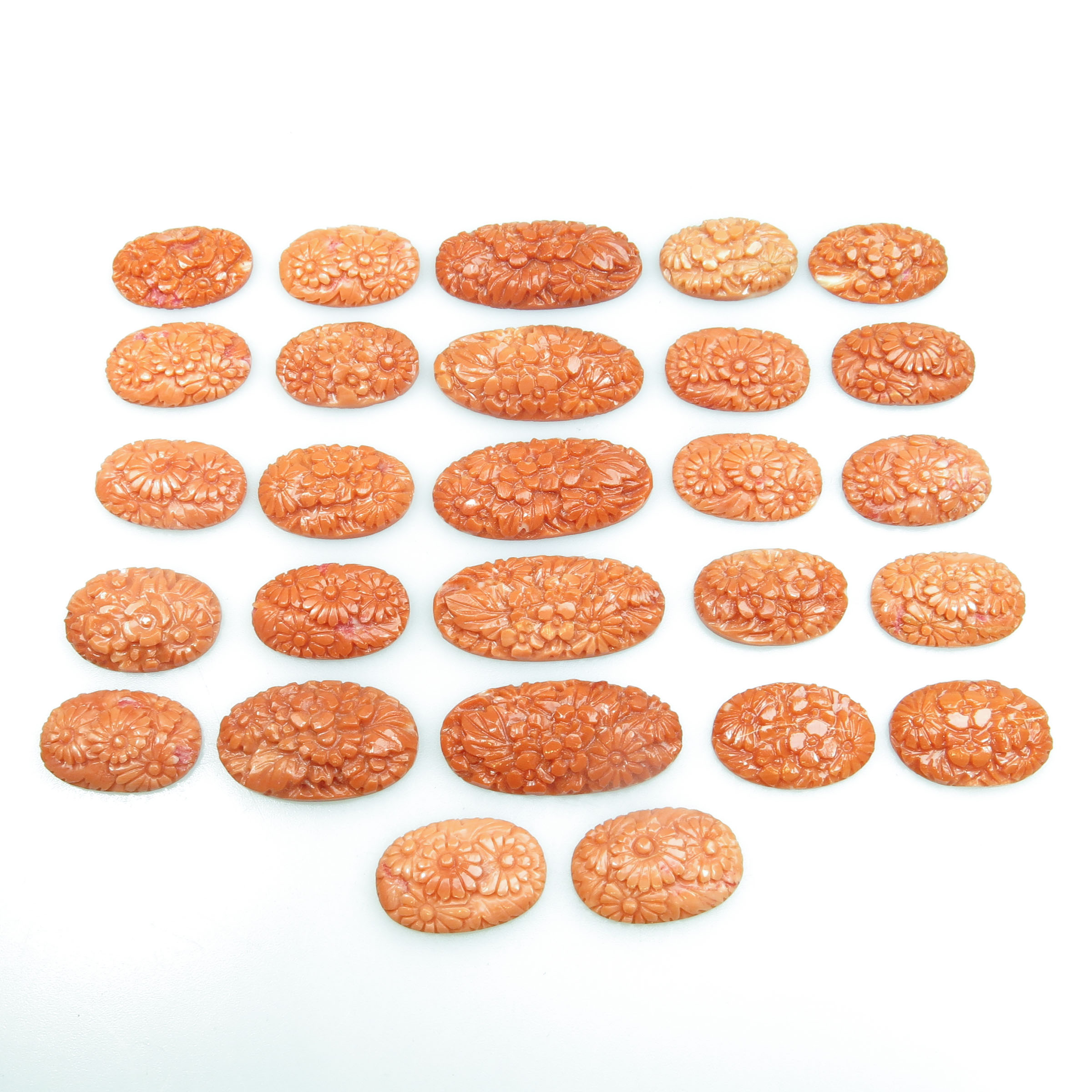 27 Various Carved Oval Coral Panels