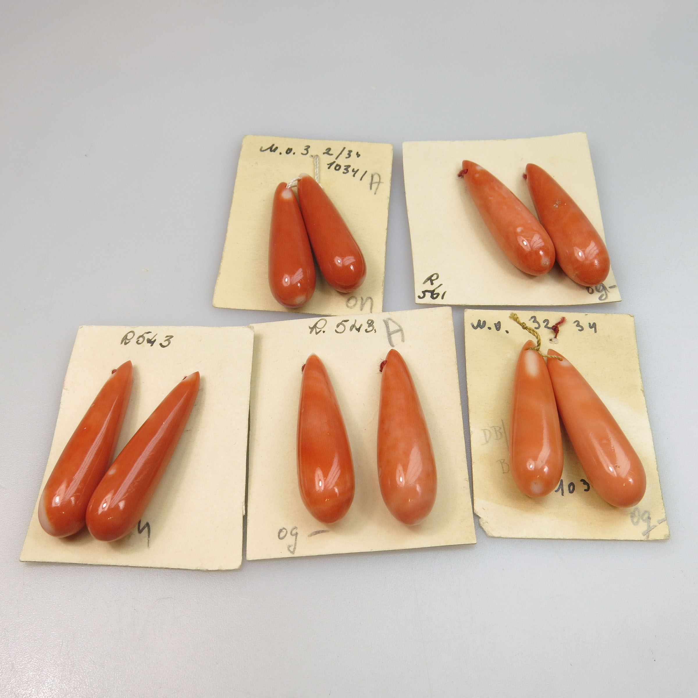10 Pairs Of Polished Coral Drops