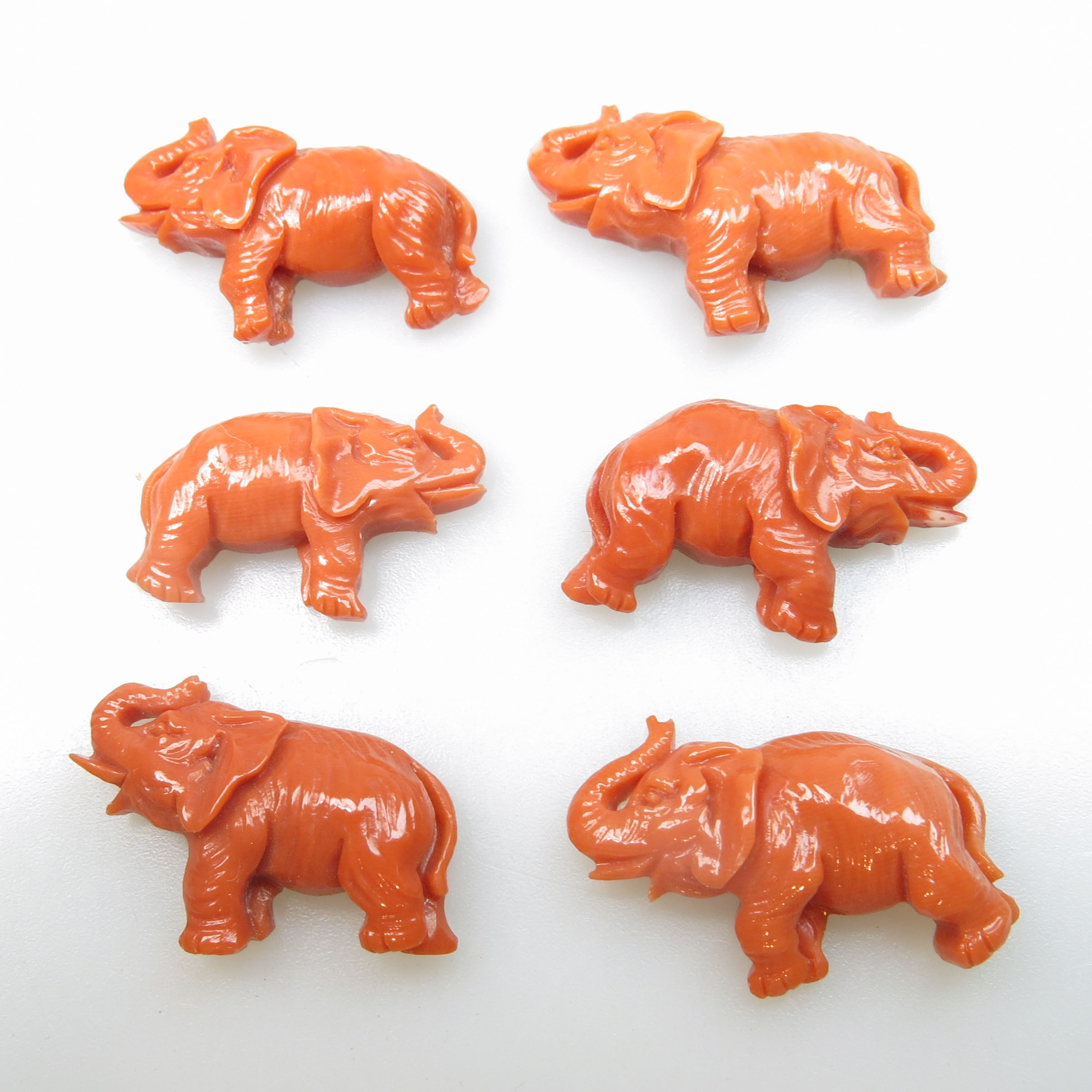 6 Carved Coral Elephant Panels