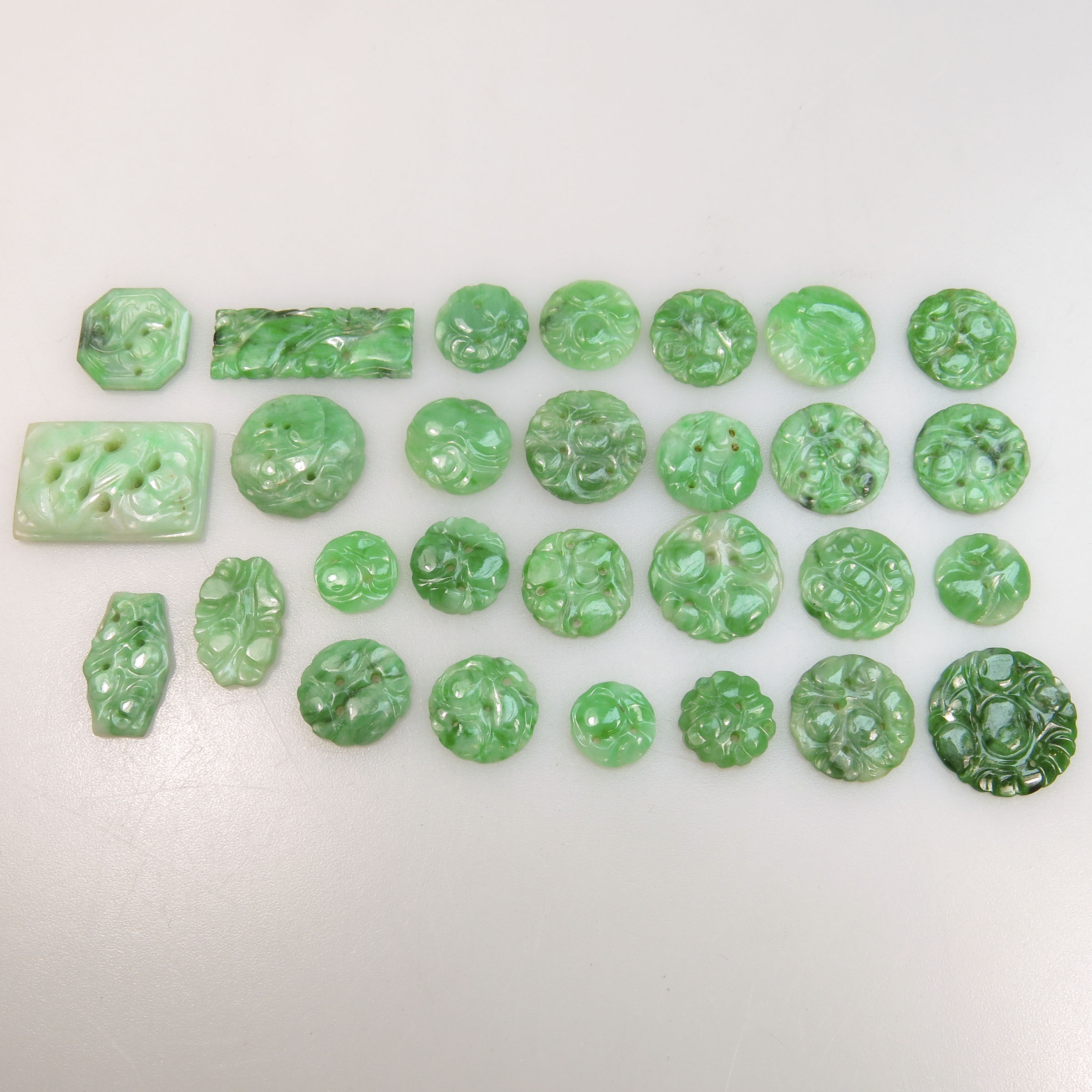 39 Carved And Pierced Various Shaped Jadeite Panels