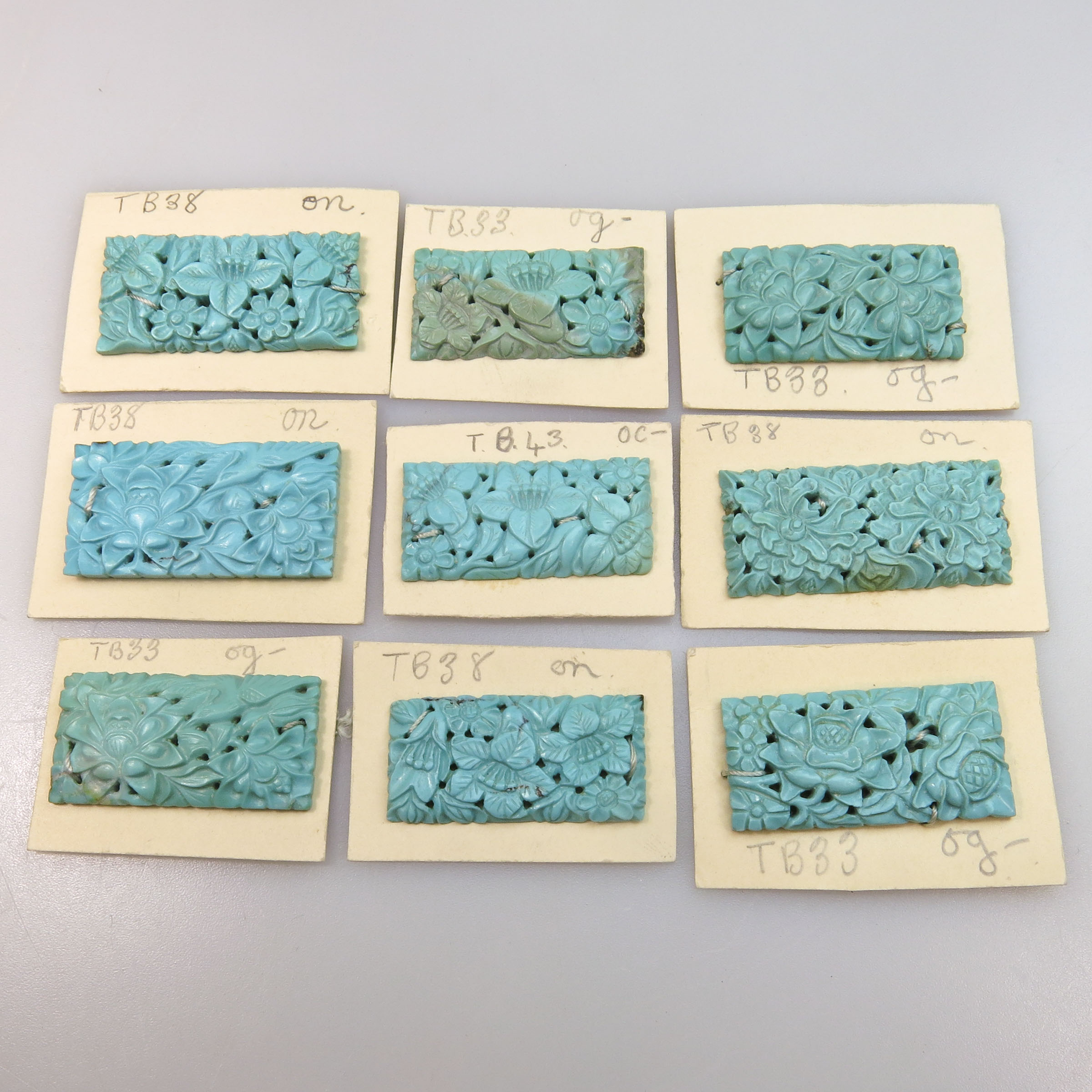 9 Carved And Pierced Rectangular Turquoise Panels