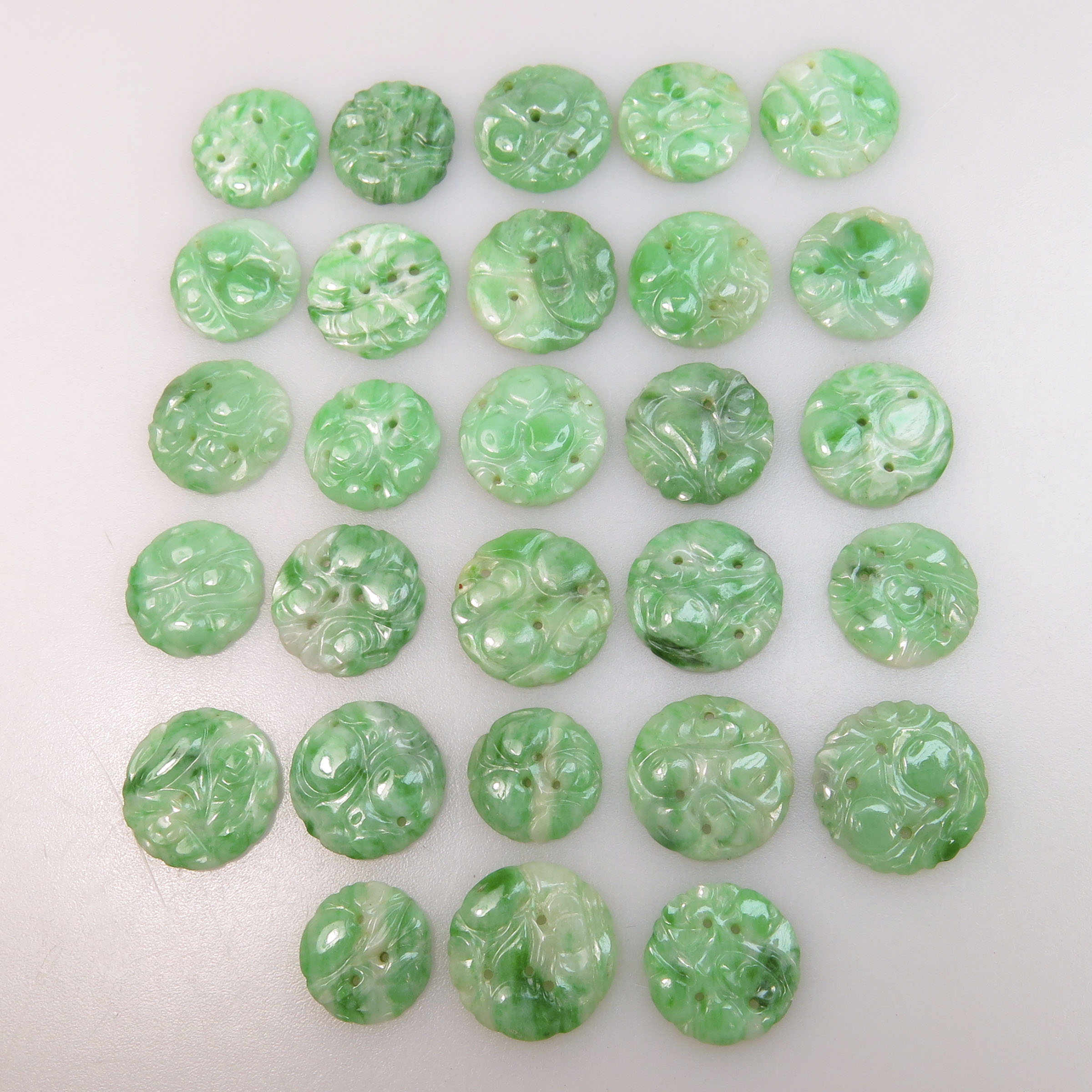 28 Carved And Pierced Circular Jadeite Panels