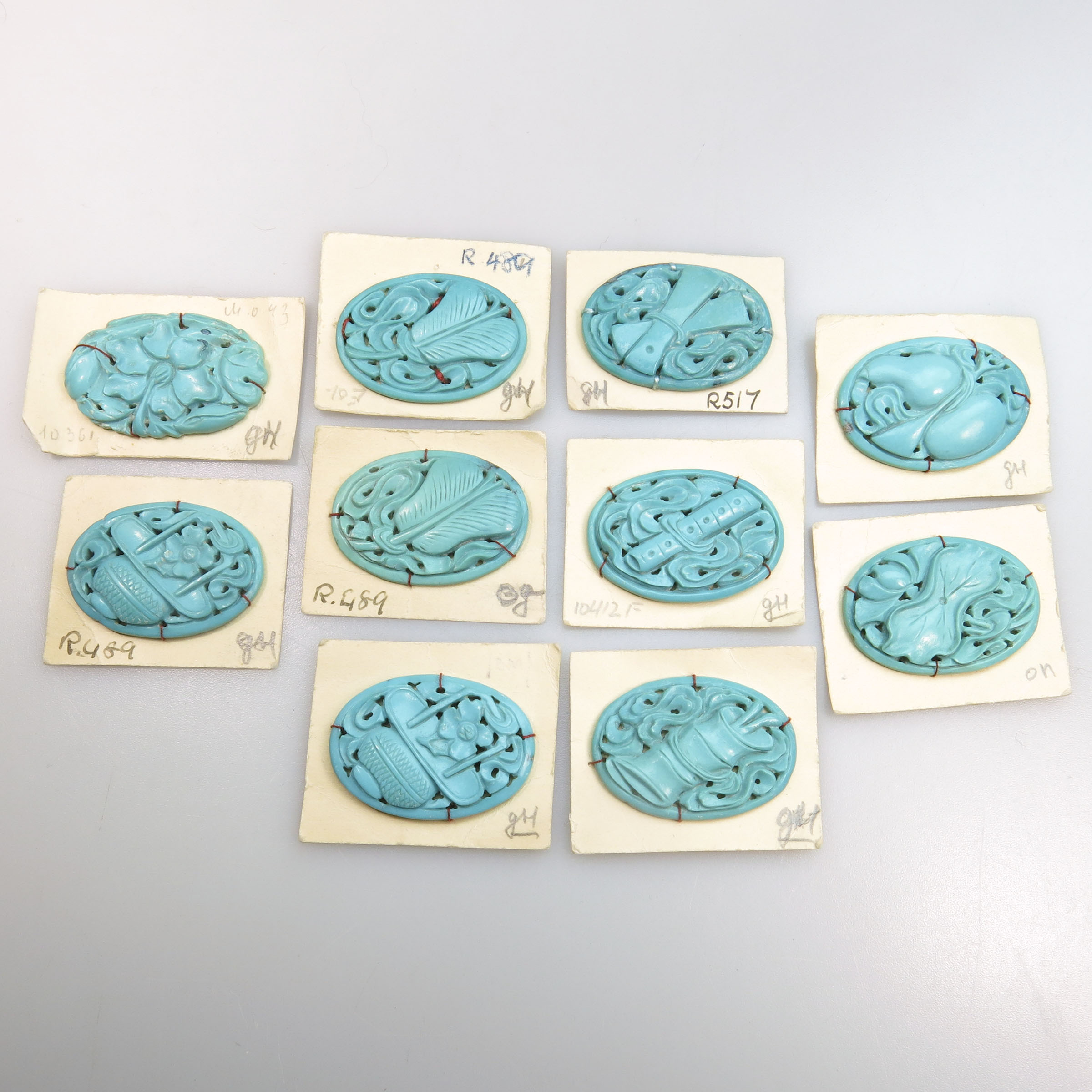 10 Carved And Pierced Oval Turquoise Panels