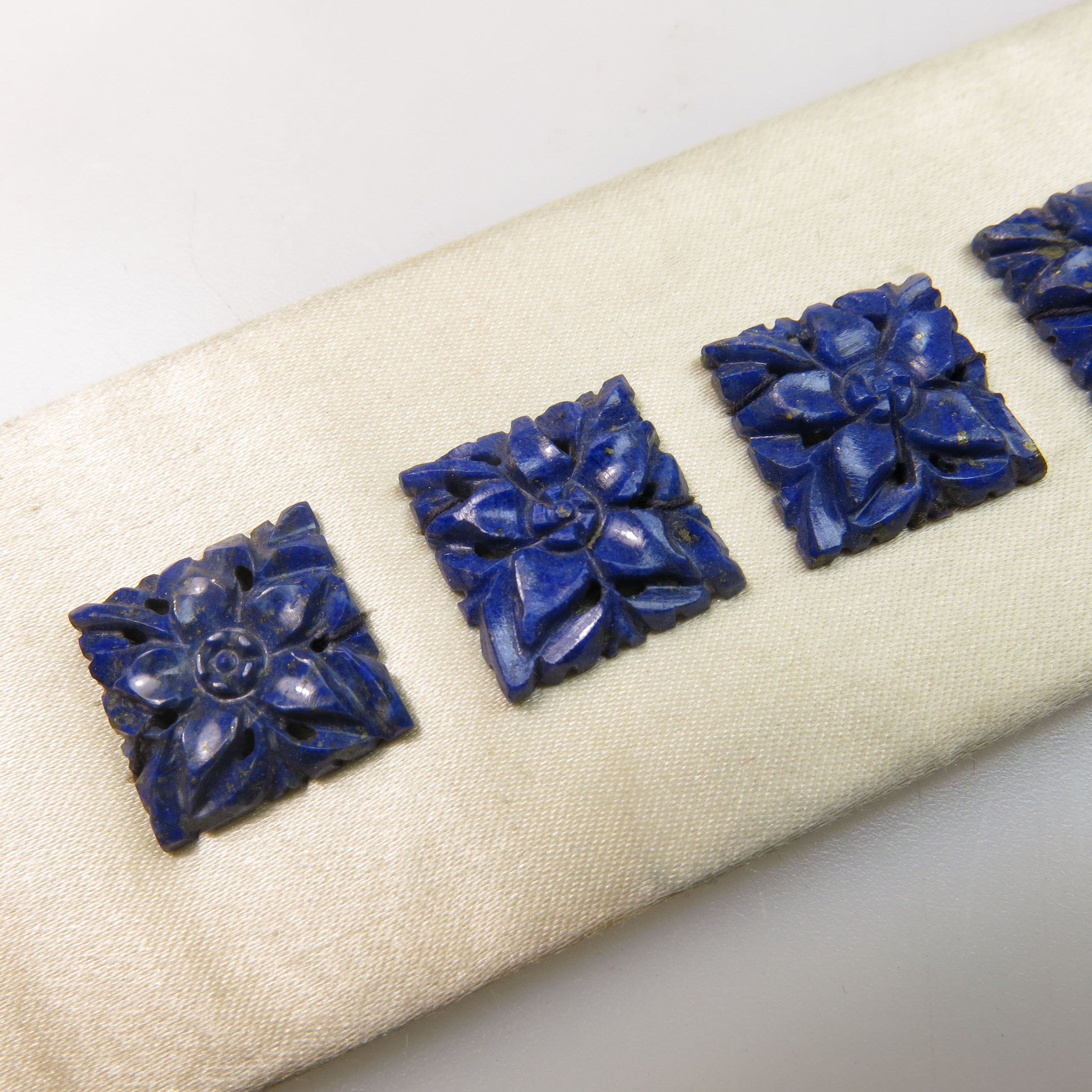 7 Sets Of 6 Various Shaped Carved And Pierced Lapis Panels