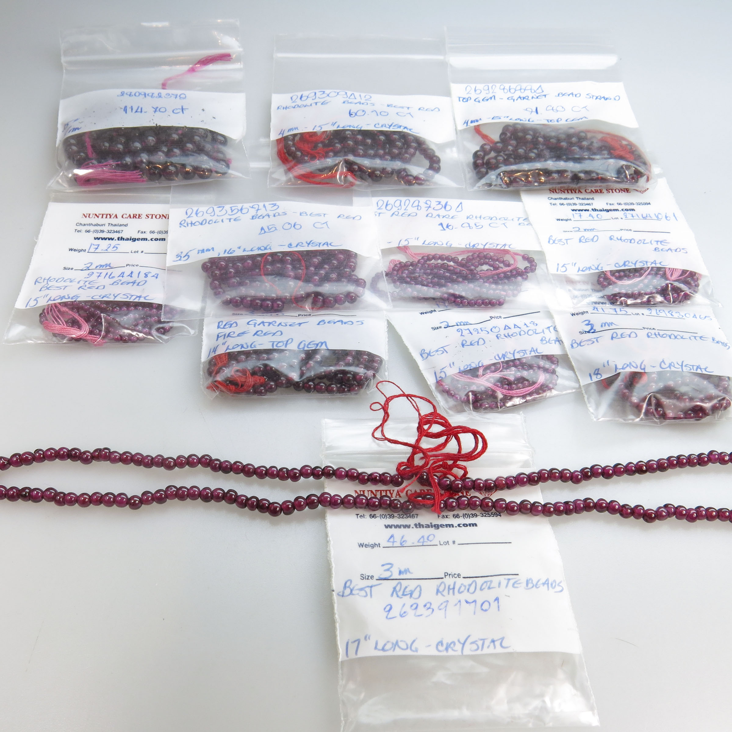 11 Various Strands Of Garnet Beads