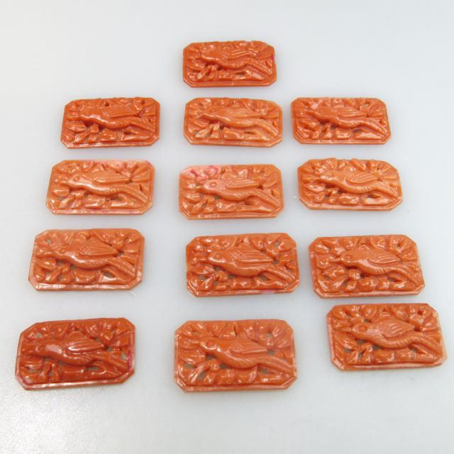52 Carved And Pierced Rectangular Coral Panels