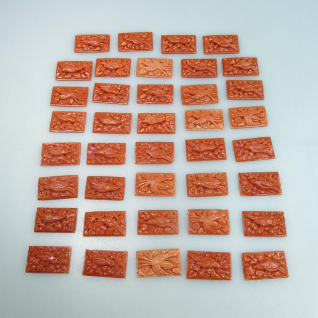 52 Carved And Pierced Rectangular Coral Panels