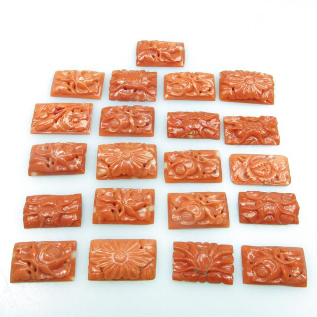 38 Various Carved And Pierced Rectangular Coral Panels