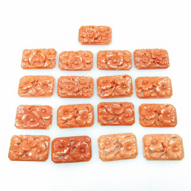 38 Various Carved And Pierced Rectangular Coral Panels