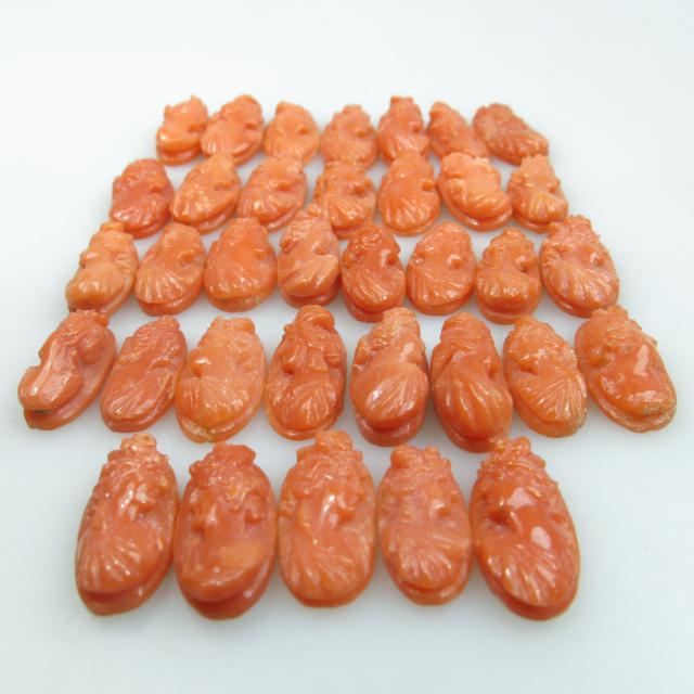 35 Oval Carved Coral Cameos