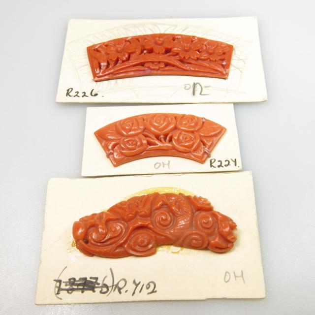 9 Various Carved And Pierced Coral Panels
