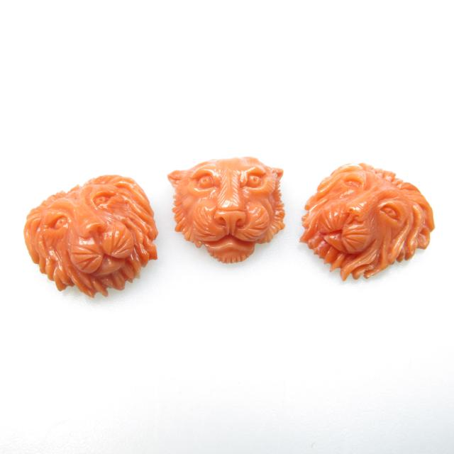 11 Various Carved Coral Animal Heads
