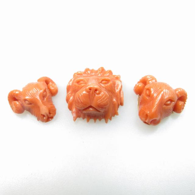 11 Various Carved Coral Animal Heads