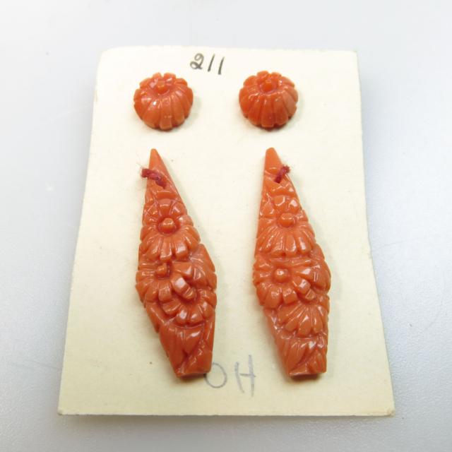 15 Pairs Of Carved Coral Stud And Drop Combinations