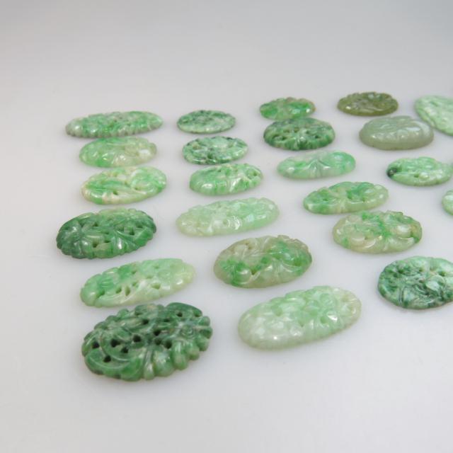 36 Carved And Pierced Oval Jadeite Panels