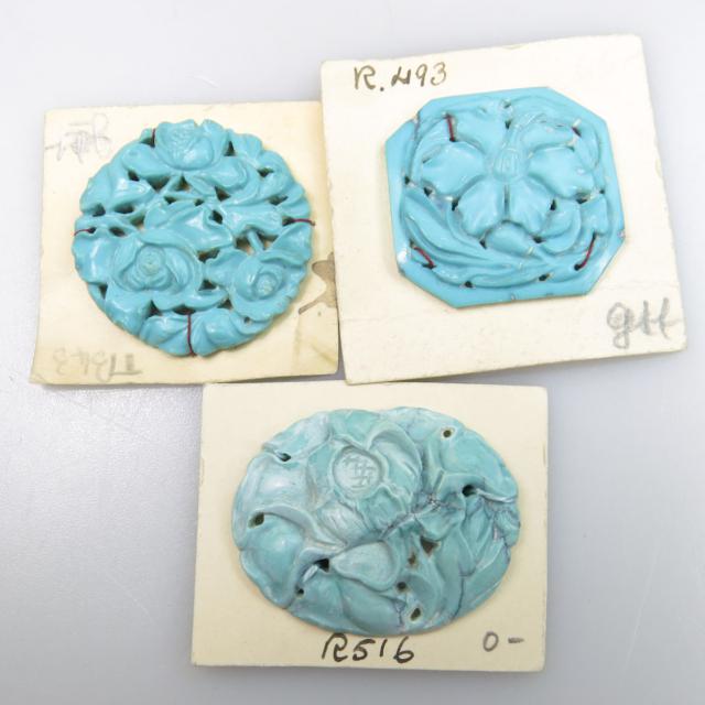 9 Various Shaped Carved And Pierced Turquoise Panels