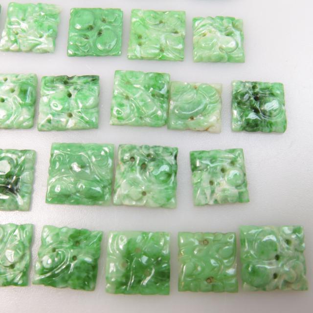 37 Various Carved And Pierced Square Jadeite Panels