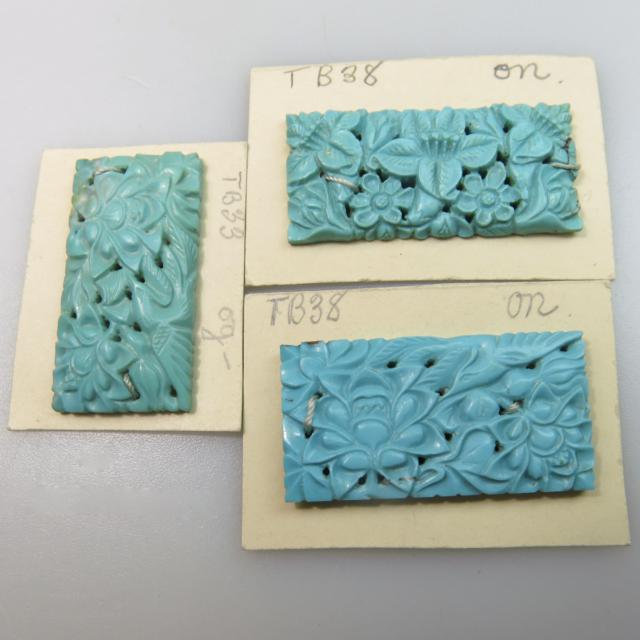 9 Carved And Pierced Rectangular Turquoise Panels