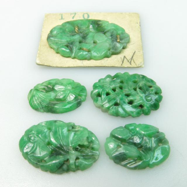 17 Various Carved And Pierced Oval Jadeite Panels