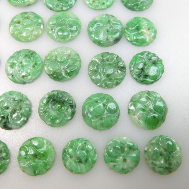 37 Carved And Pierced Circular Jadeite Panels