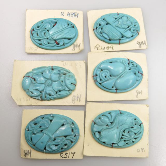 10 Carved And Pierced Oval Turquoise Panels