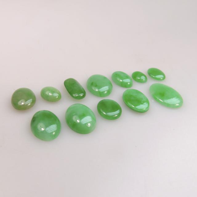 12 Various Oval Jadeite Cabochons 