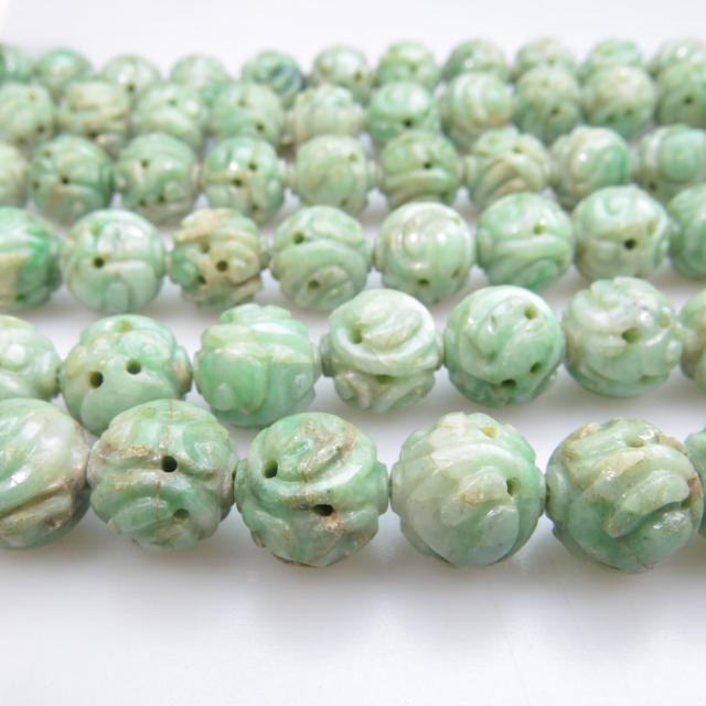 Single Strand Of Carved And Pierced Jadeite Beads