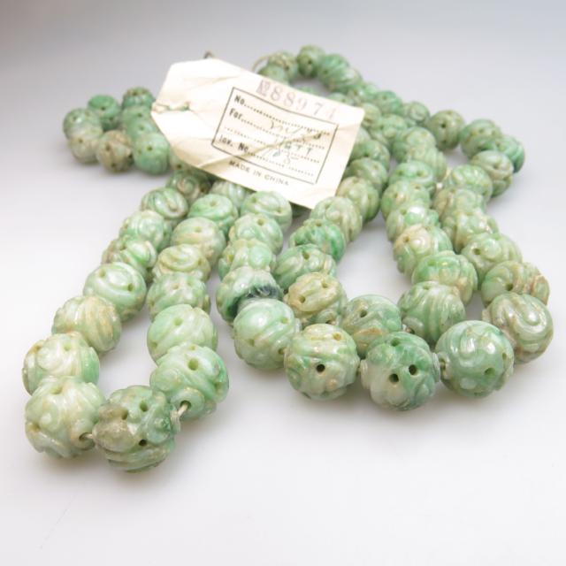 Single Strand Of Carved And Pierced Jadeite Beads