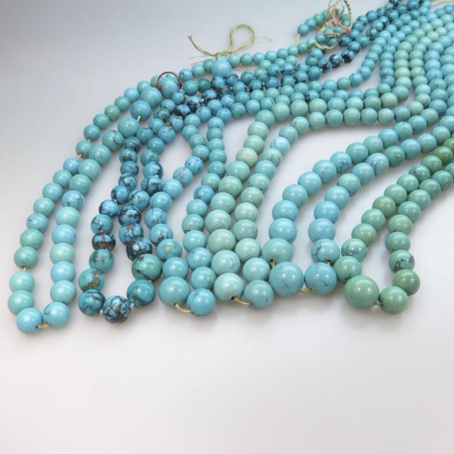 6 Graduated Strands Of Turquoise Beads