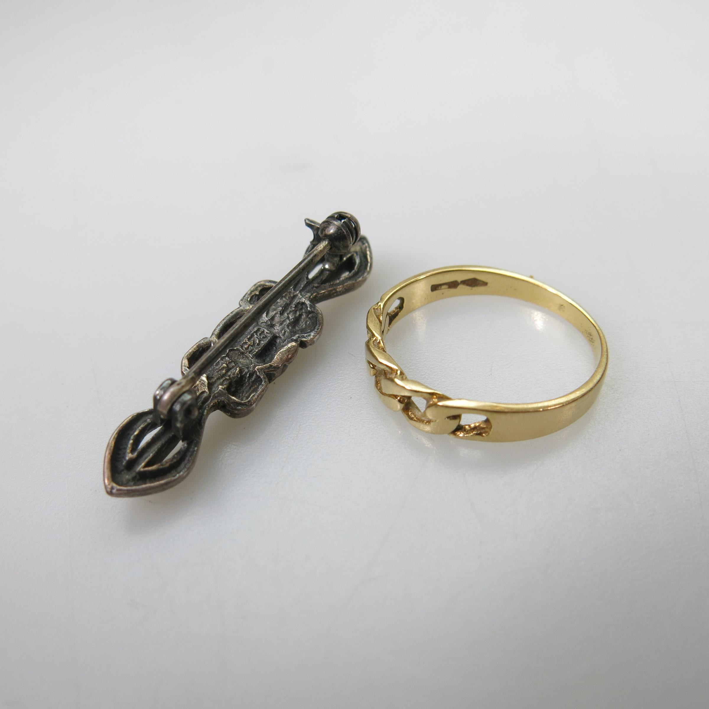 18k Yellow Gold Ring And A Sterling Silver Bar Pin