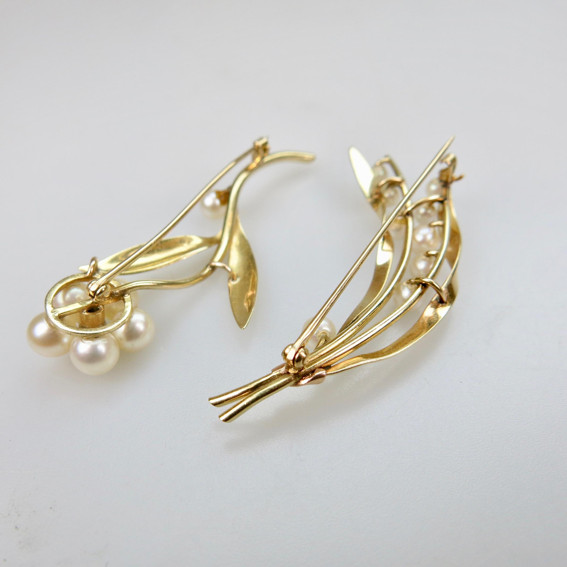 2 x 14k Yellow Gold Spray Brooches