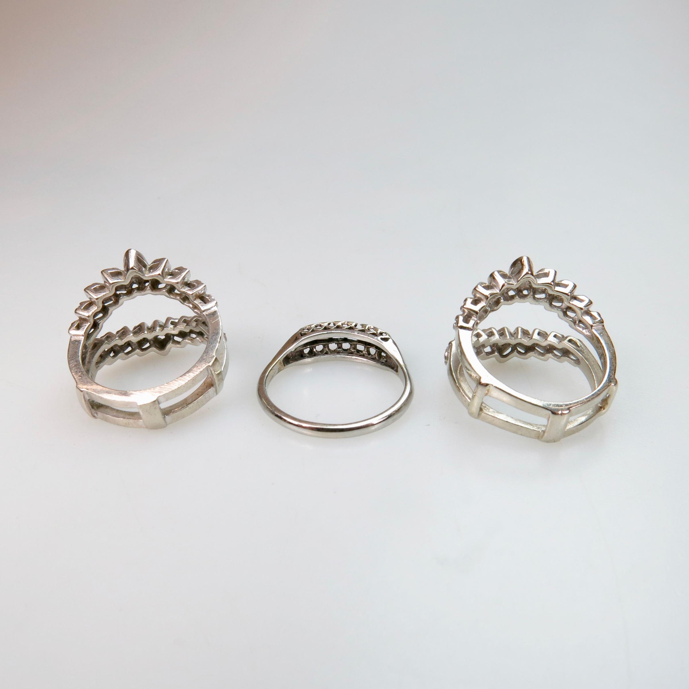 2 x 14k White Gold Outer Guard Rings And 1 x 18k White Gold Band