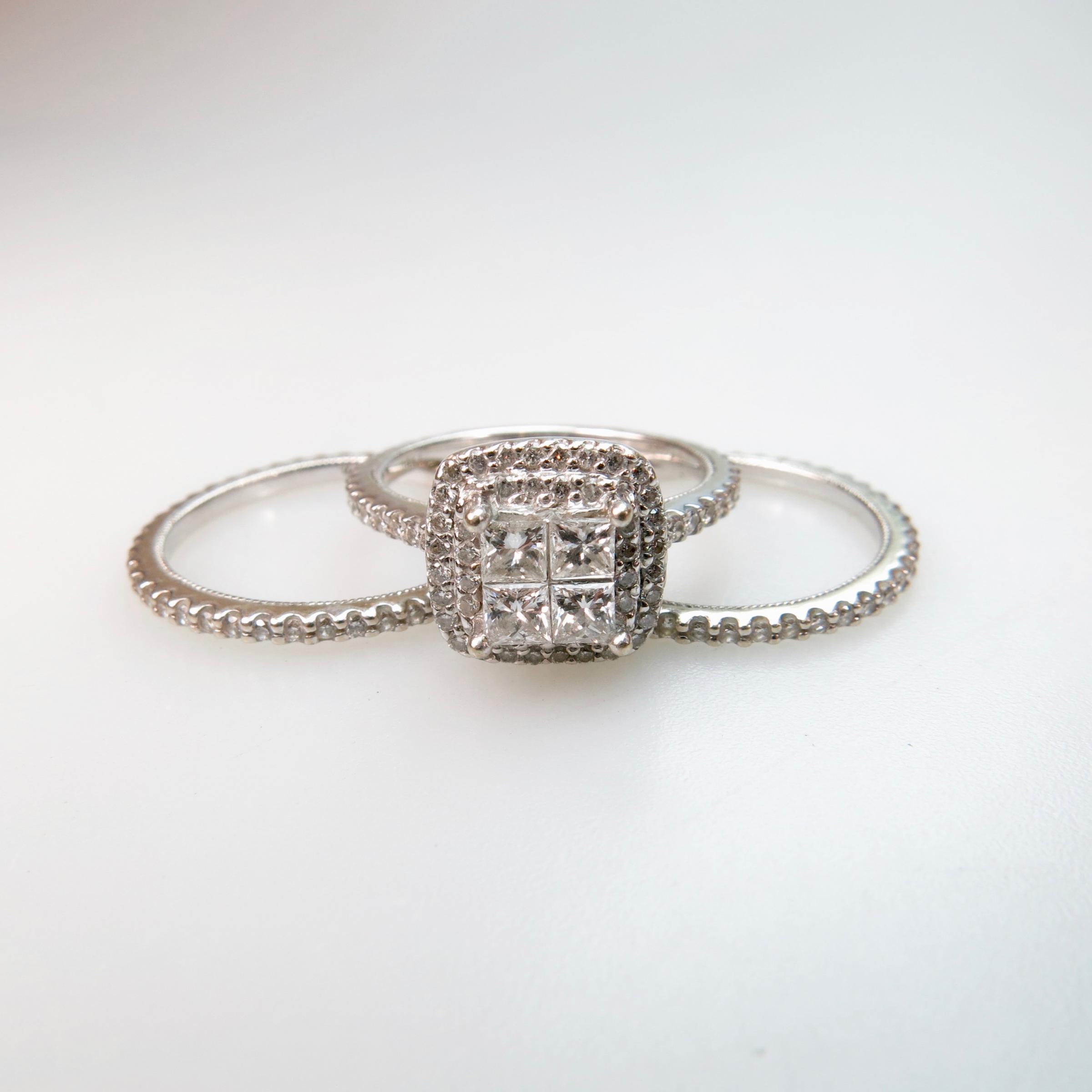 14k White Gold Triple Ring Suite