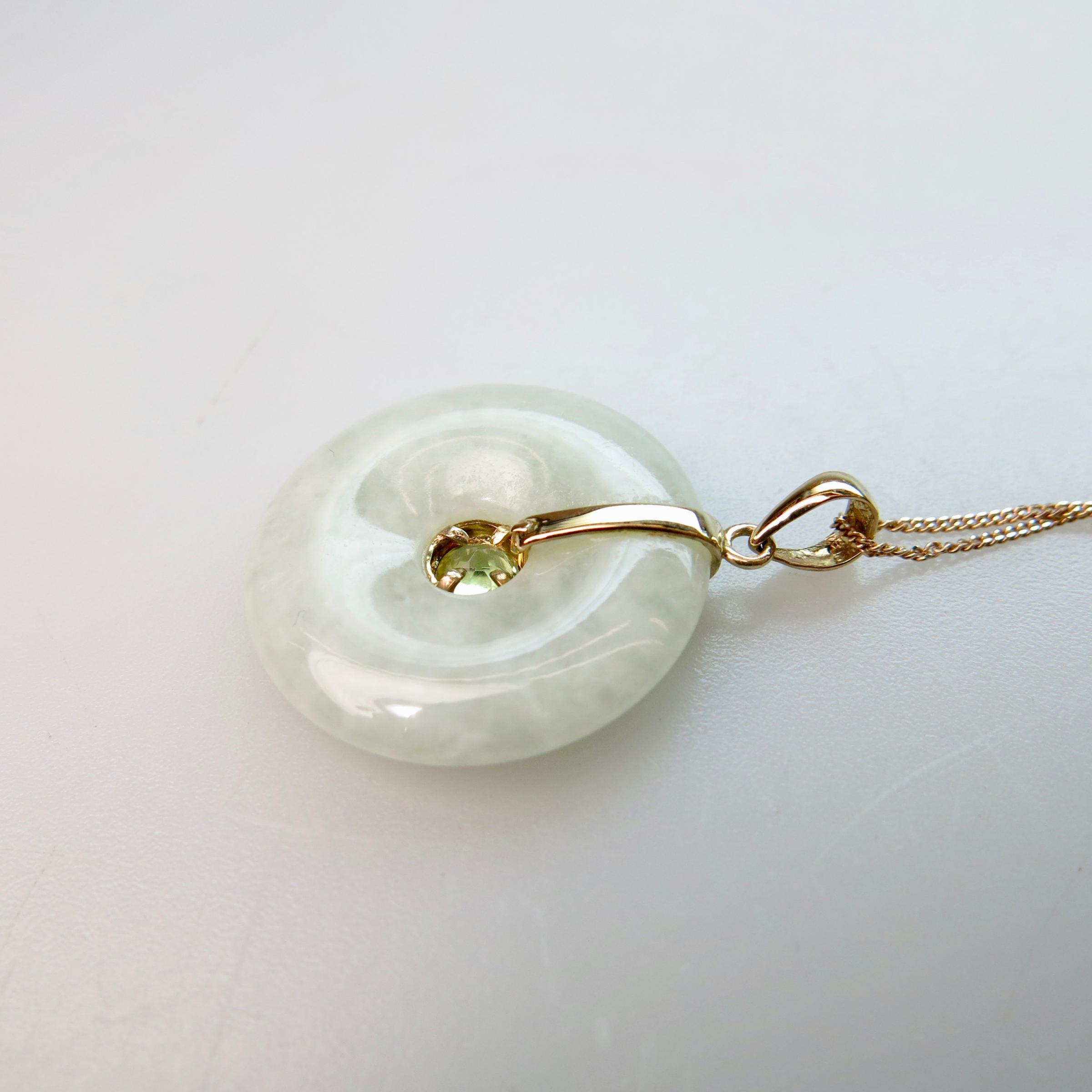 14k Yellow Gold And Jade Disc Pendant
