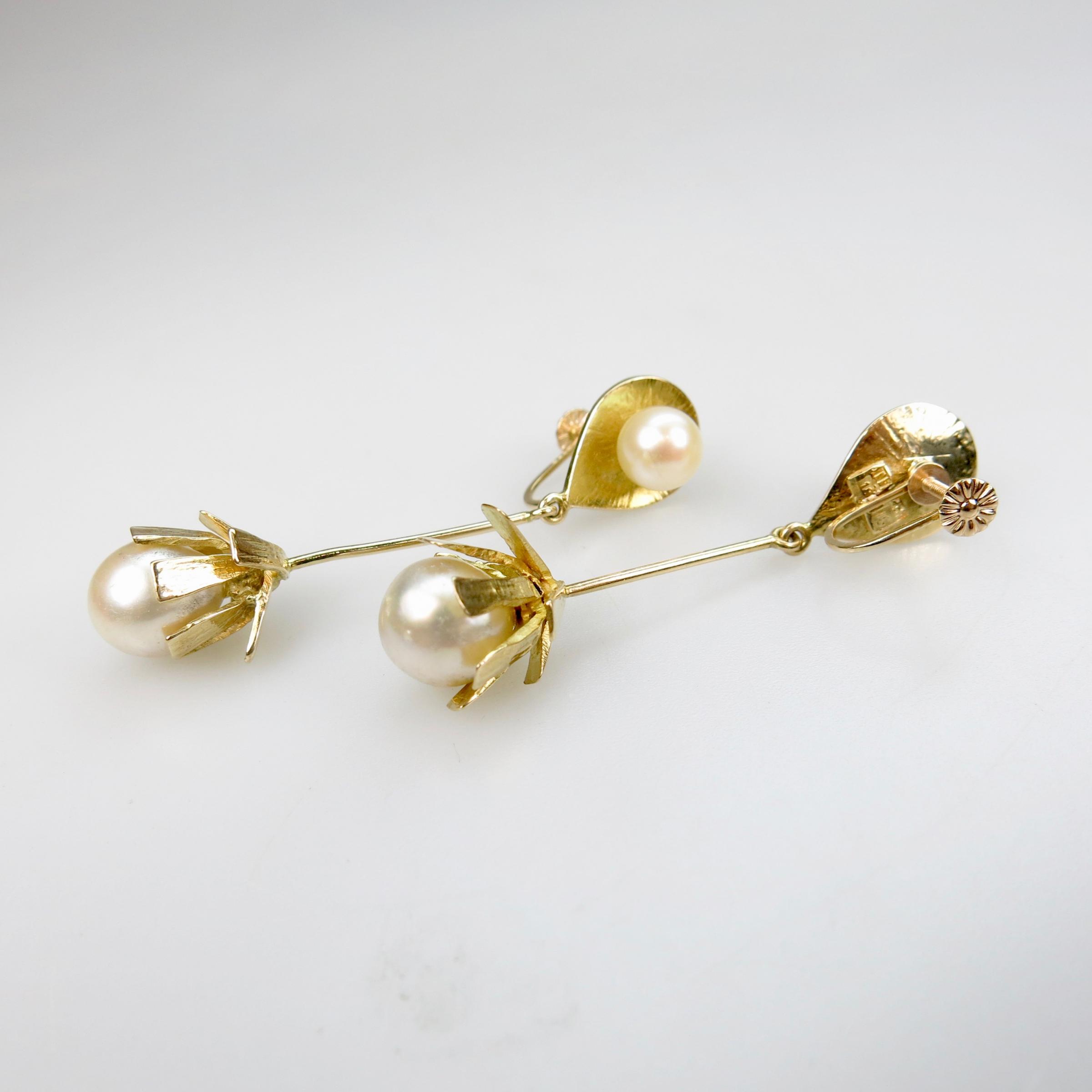 Pair Of Karl Stittgen 18k Yellow Gold Screw-Back Drop Earrings