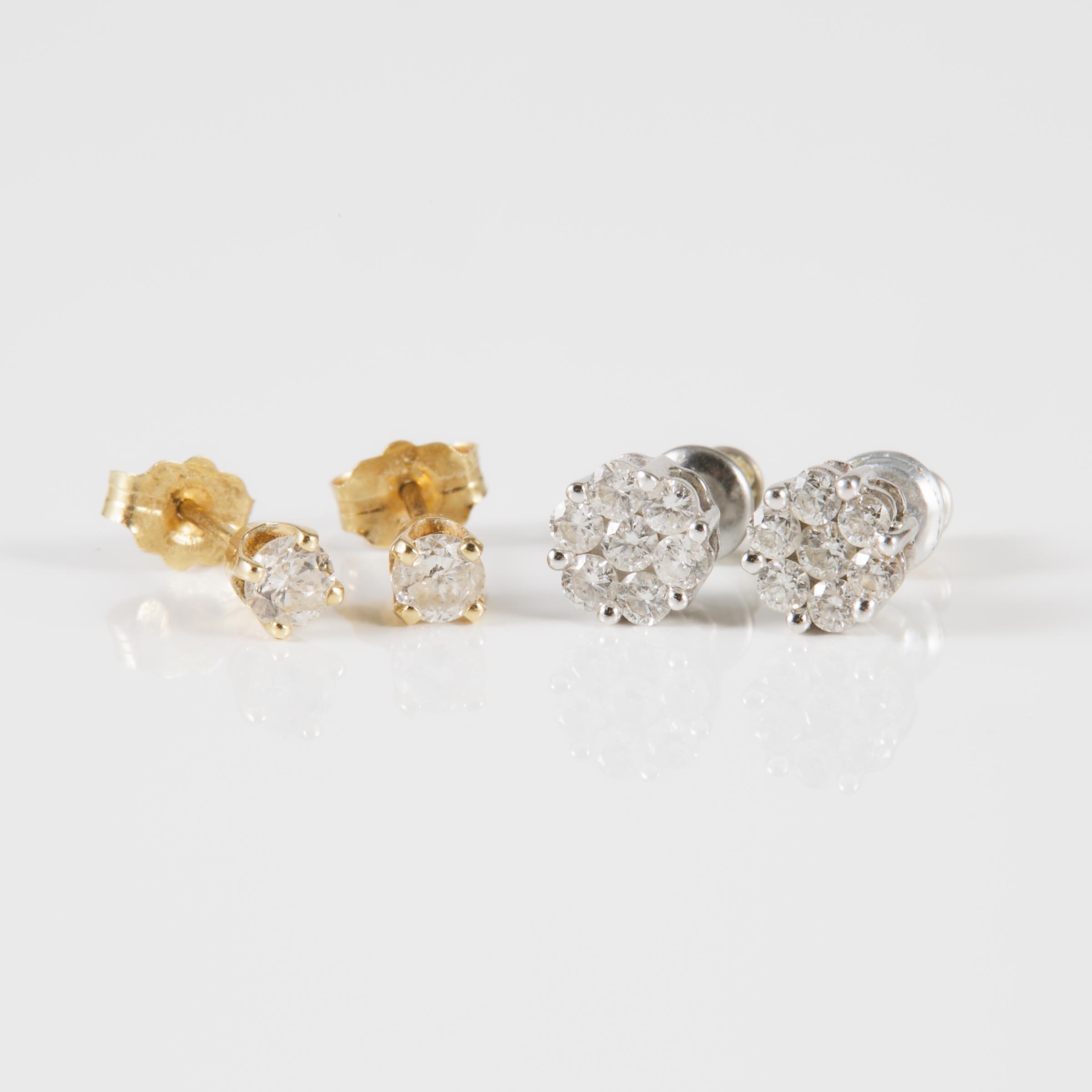 2 x 14k Yellow And White Gold Pairs Of Stud Earrings