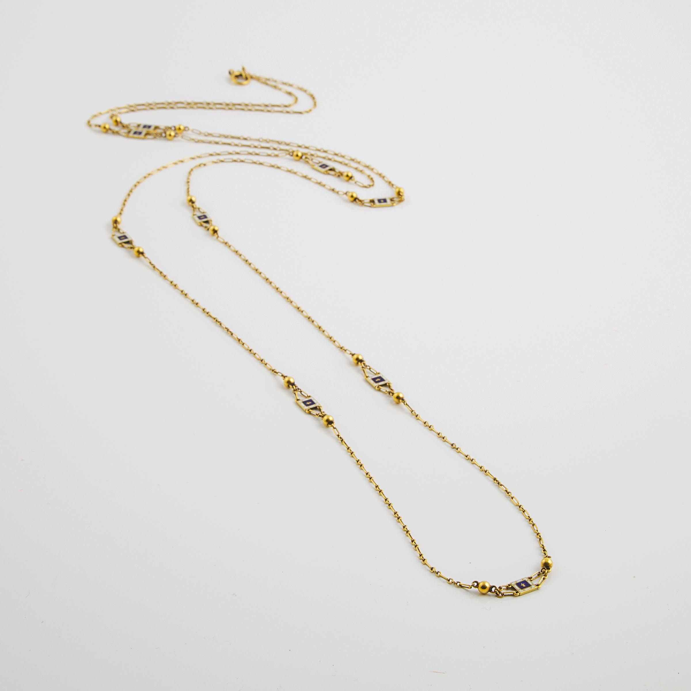Long 18k Yellow Gold And Enamel Necklace