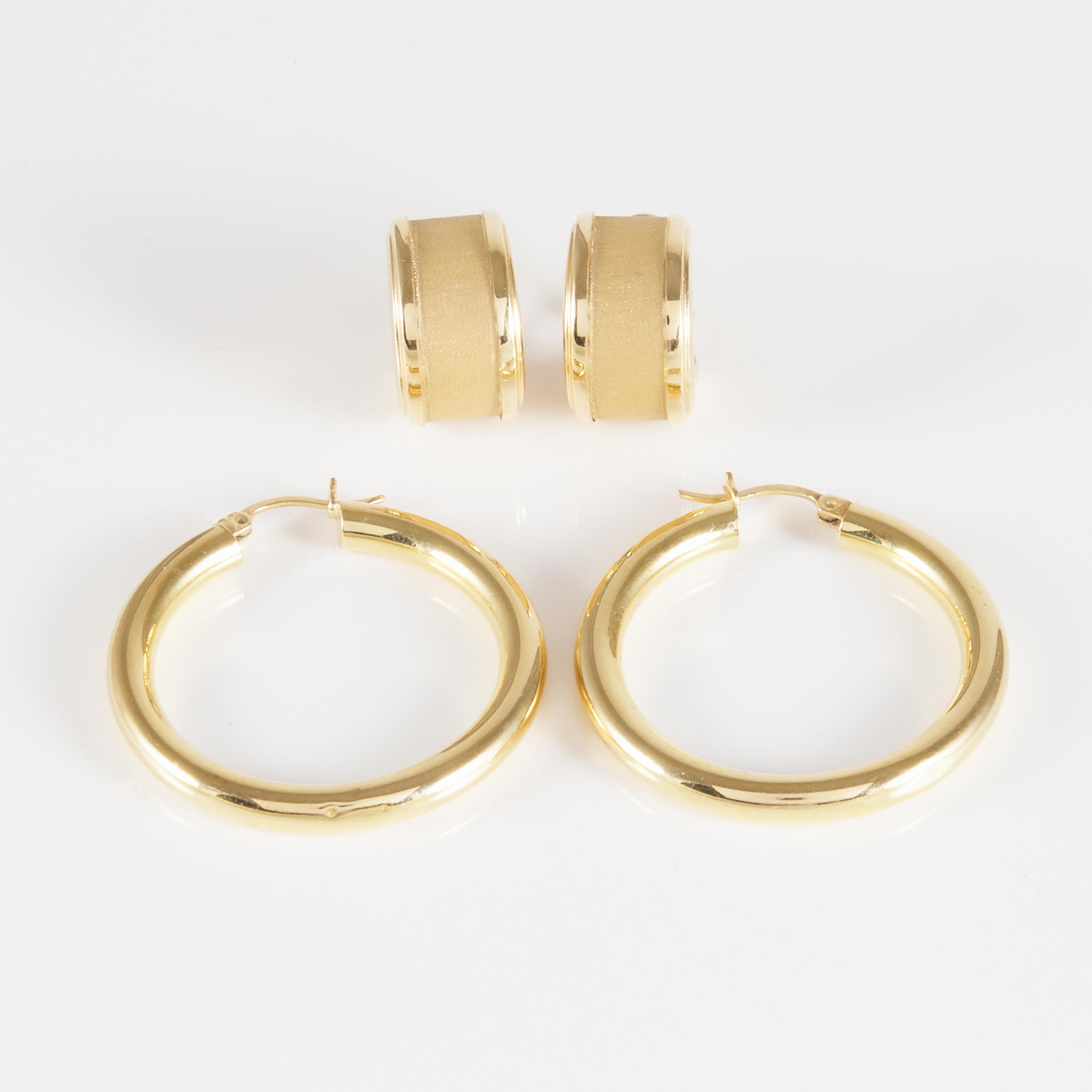 2 Pairs Of Italian 14k Yellow Gold Hoop Earrings