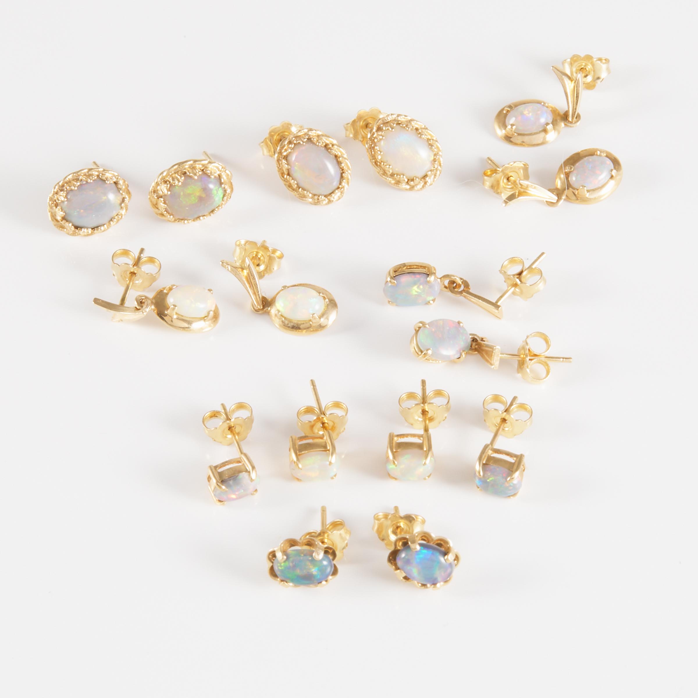 8 Pairs of Small Yellow Gold Earrings