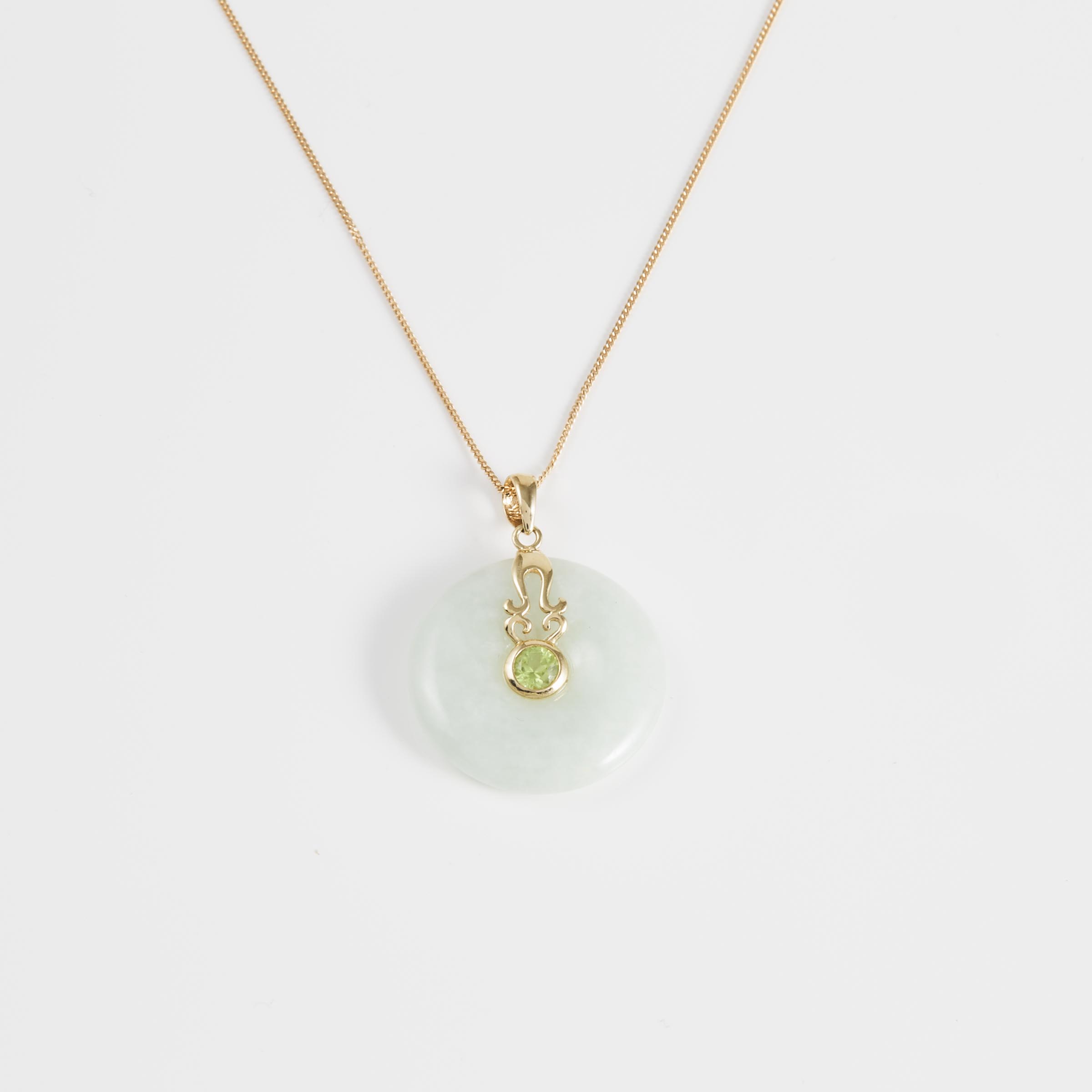 14k Yellow Gold And Jade Disc Pendant