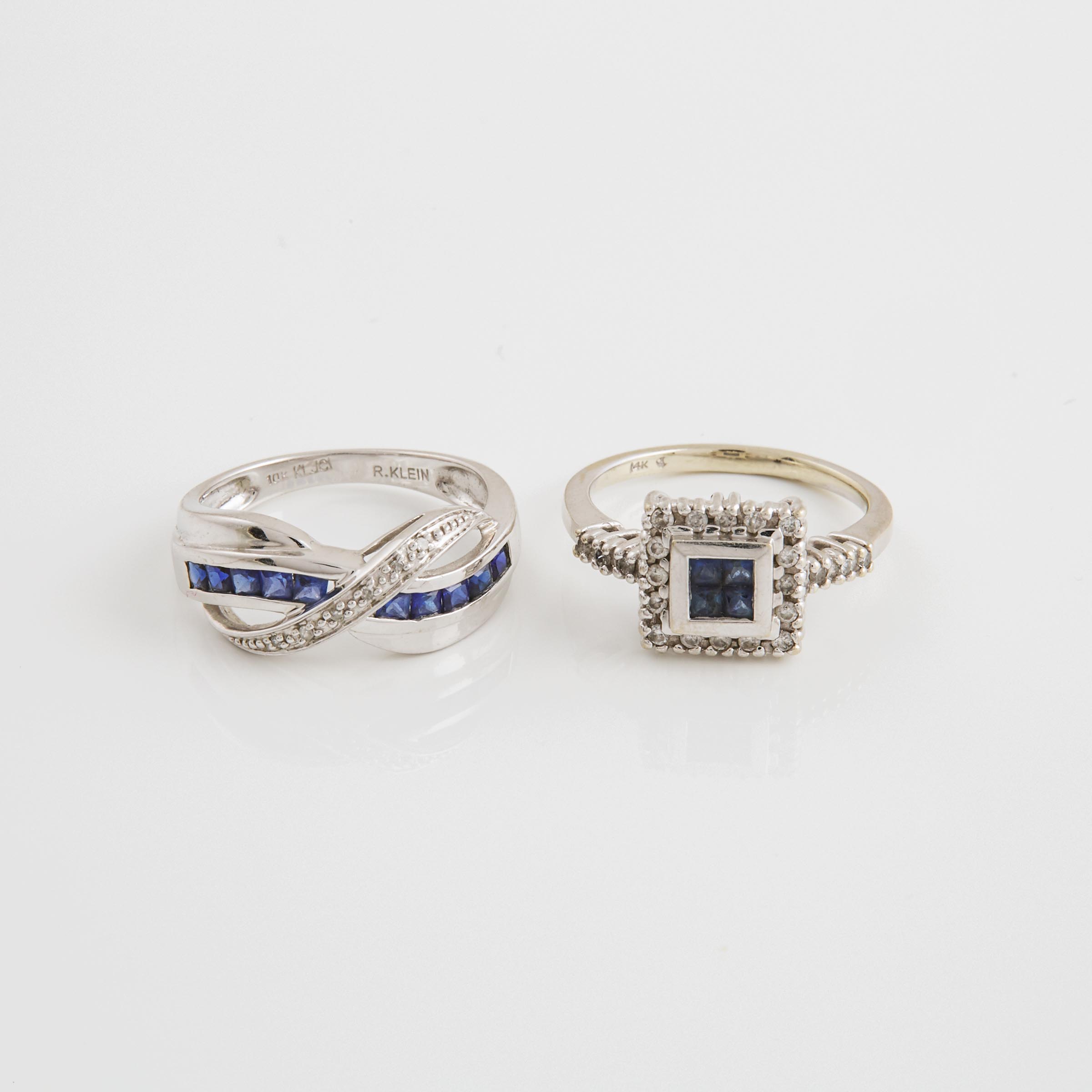 A 14k White Gold Ring And A 10k White Gold Ring
