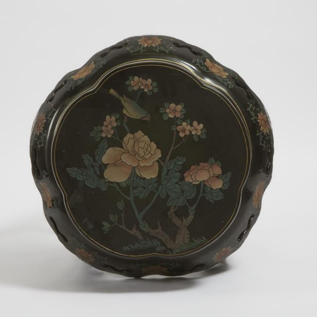 A Chinese Black Lacquer Stool, 20th Century
