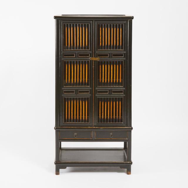 A Chinese Black Lacquered 'Spindle' Cabinet, Early to Mid 20th Century