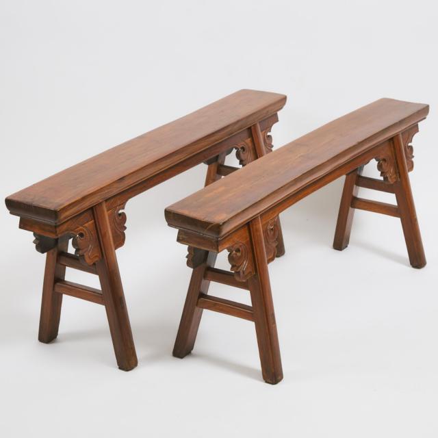 A Pair of Chinese Huali Low Benches, 19th Century
