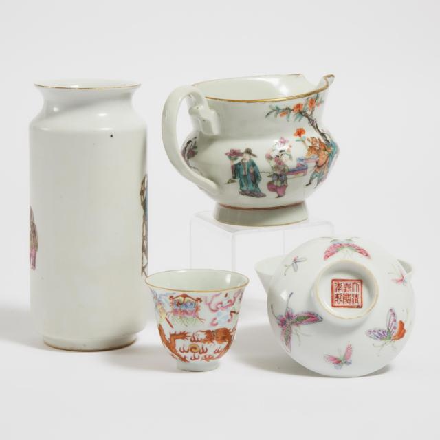 A Group of Four Famille Rose Wares, 19th Century and Later
