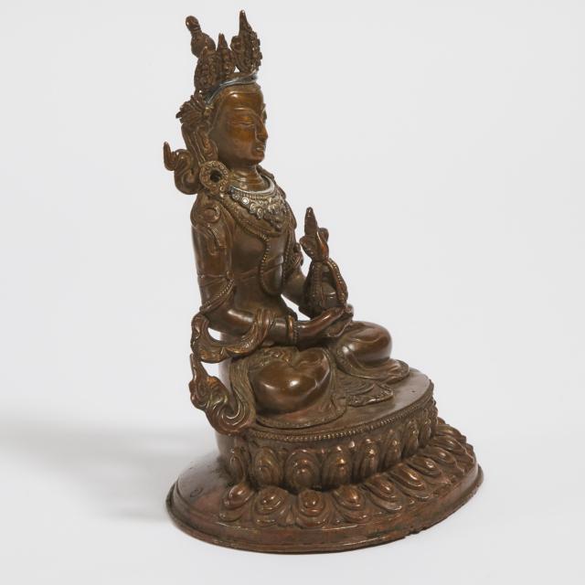 A Silver-Inlaid Bronze Figure of Amitabha Buddha, Tibet/Nepal