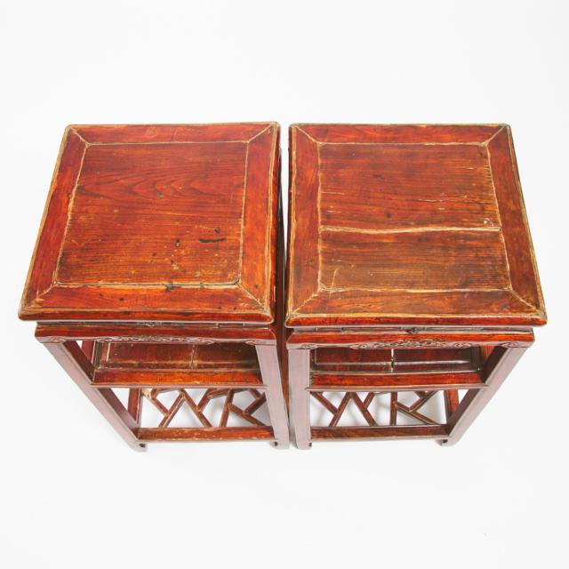 A Pair of Chinese Stained Elm Side Tables, Early to Mid 20th Century